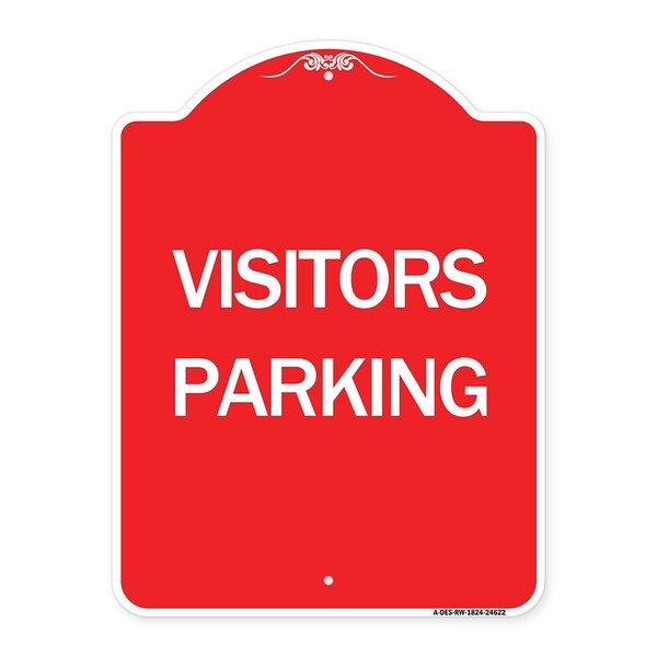Designer Series Parking Lot Visitors Parking, Red & White Aluminum Sign, 18" x 24", RW-1824-24622